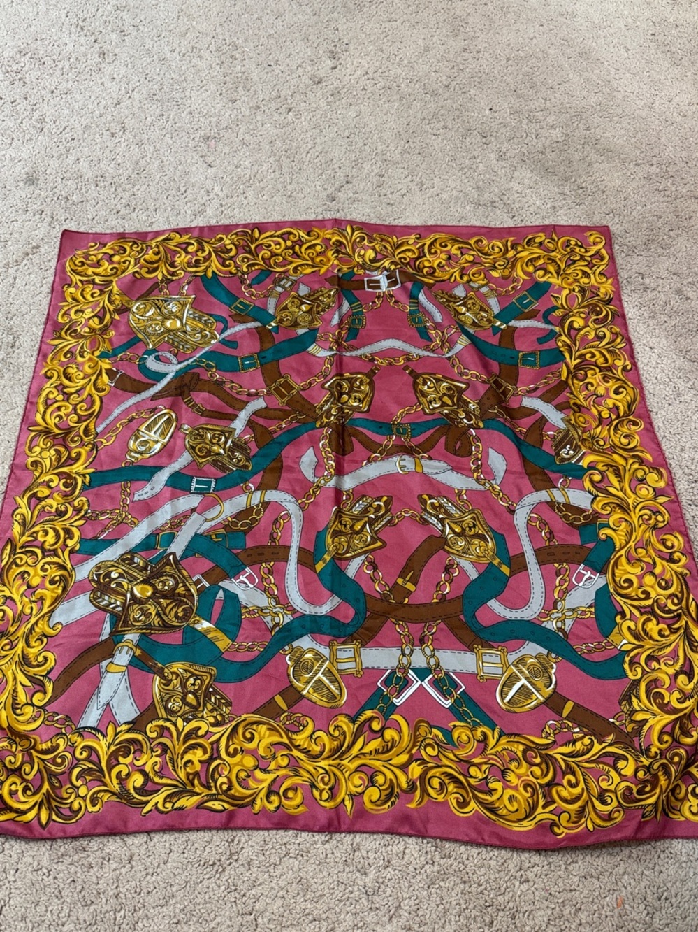 Baroque Print Fashion Scarf in Pink, Gold & Teal